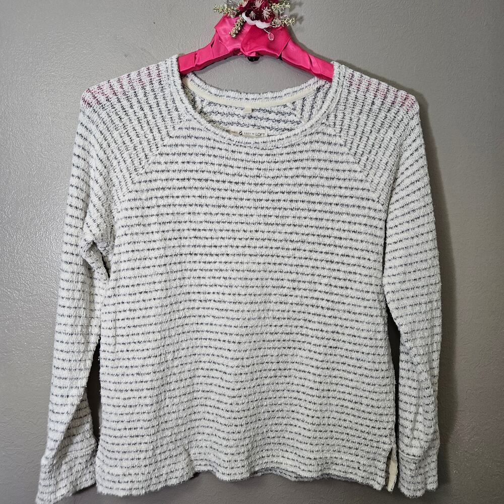 Minimalist Lou & Grey for LOFT Striped Textured Knit Sweater Size S Cozy Neutral